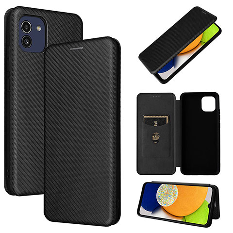 Funda de Cuero Cartera con Soporte Carcasa L04Z para Samsung Galaxy A03 Negro