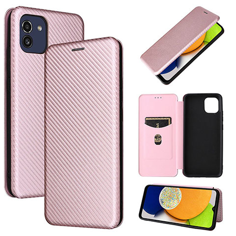 Funda de Cuero Cartera con Soporte Carcasa L04Z para Samsung Galaxy A03 Oro Rosa