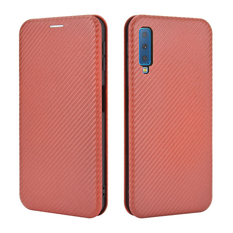 Funda de Cuero Cartera con Soporte Carcasa L04Z para Samsung Galaxy A7 (2018) A750 Marron