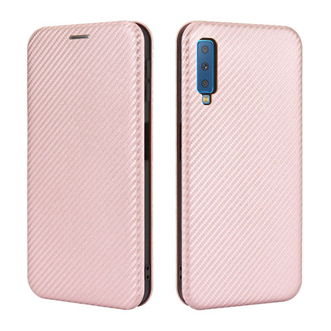 Funda de Cuero Cartera con Soporte Carcasa L04Z para Samsung Galaxy A7 (2018) A750 Oro Rosa