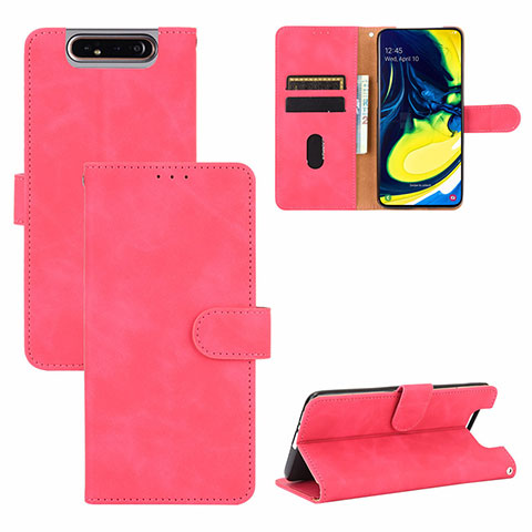 Funda de Cuero Cartera con Soporte Carcasa L04Z para Samsung Galaxy A80 Rosa Roja