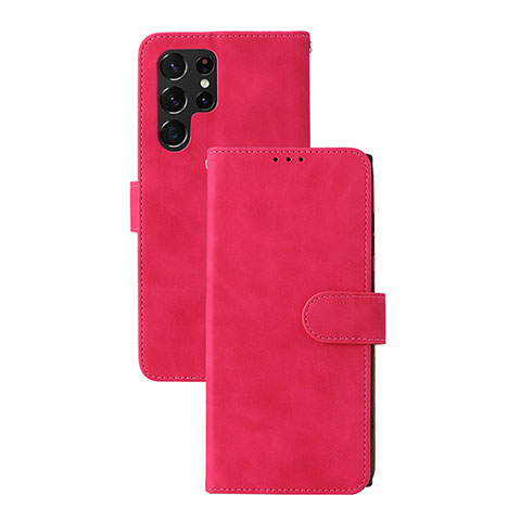 Funda de Cuero Cartera con Soporte Carcasa L04Z para Samsung Galaxy S24 Ultra 5G Rosa Roja