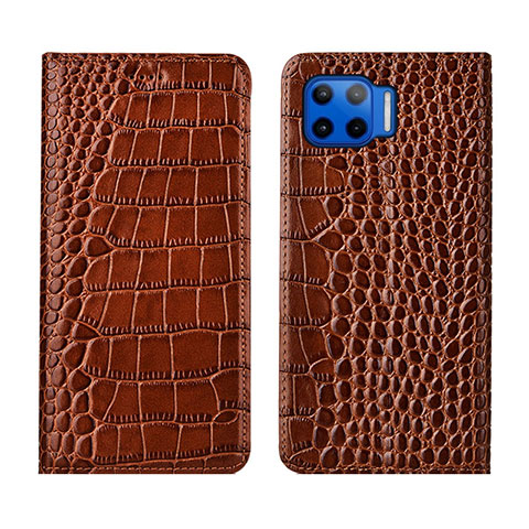 Funda de Cuero Cartera con Soporte Carcasa L05 para Motorola Moto G 5G Plus Marron Claro