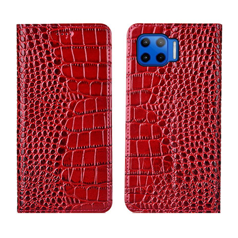 Funda de Cuero Cartera con Soporte Carcasa L05 para Motorola Moto G 5G Plus Rojo