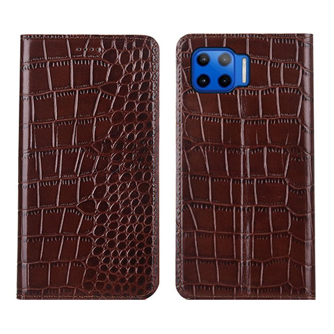 Funda de Cuero Cartera con Soporte Carcasa L05 para Motorola Moto One 5G Marron