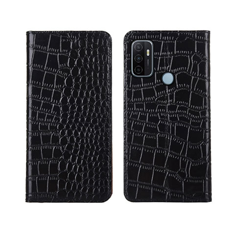 Funda de Cuero Cartera con Soporte Carcasa L05 para Oppo A53s Negro