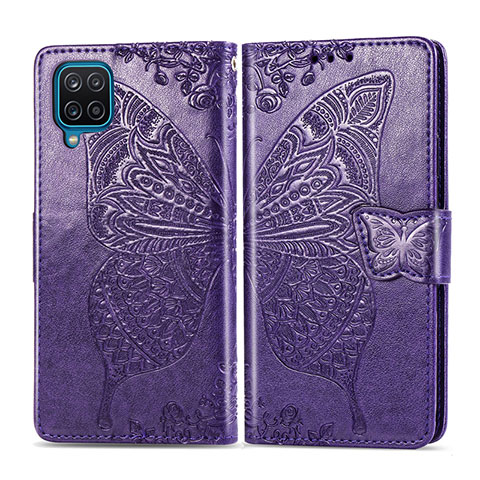 Funda de Cuero Cartera con Soporte Carcasa L05 para Samsung Galaxy A12 5G Morado