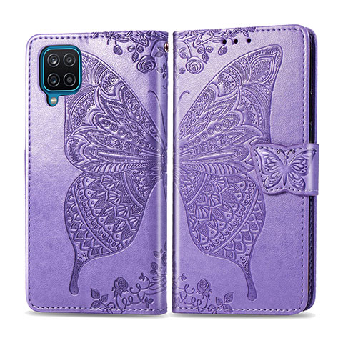 Funda de Cuero Cartera con Soporte Carcasa L05 para Samsung Galaxy A12 5G Purpura Claro