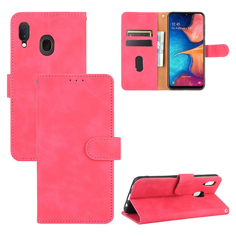 Funda de Cuero Cartera con Soporte Carcasa L05Z para Samsung Galaxy A20 Rosa Roja