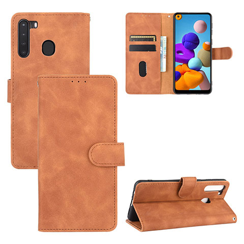 Funda de Cuero Cartera con Soporte Carcasa L05Z para Samsung Galaxy A21 Marron