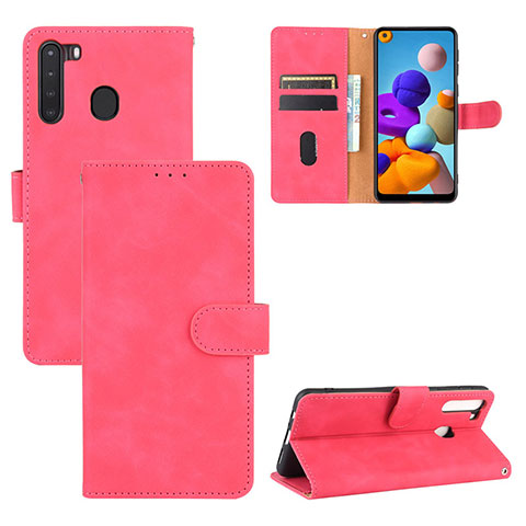 Funda de Cuero Cartera con Soporte Carcasa L05Z para Samsung Galaxy A21 Rosa Roja