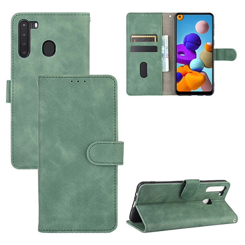 Funda de Cuero Cartera con Soporte Carcasa L05Z para Samsung Galaxy A21 Verde