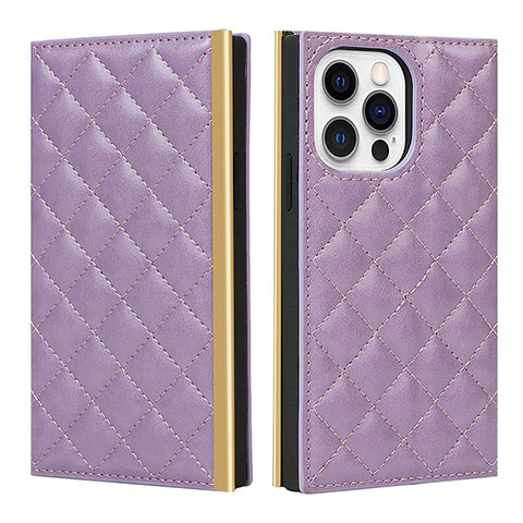 Funda de Cuero Cartera con Soporte Carcasa L06 para Apple iPhone 14 Pro Max Morado