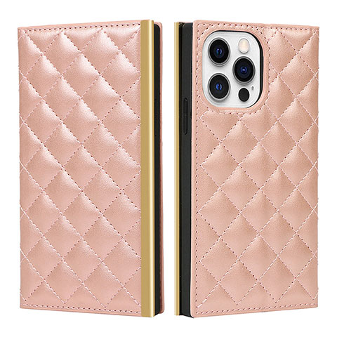 Funda de Cuero Cartera con Soporte Carcasa L06 para Apple iPhone 14 Pro Oro Rosa