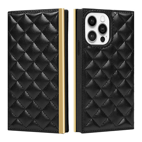 Funda de Cuero Cartera con Soporte Carcasa L06 para Apple iPhone 15 Pro Max Negro