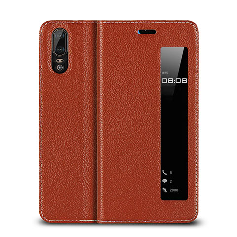 Funda de Cuero Cartera con Soporte Carcasa L06 para Huawei P20 Naranja