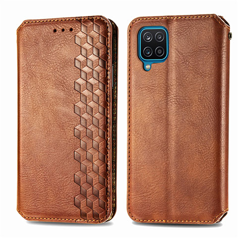 Funda de Cuero Cartera con Soporte Carcasa L06 para Samsung Galaxy A12 Marron