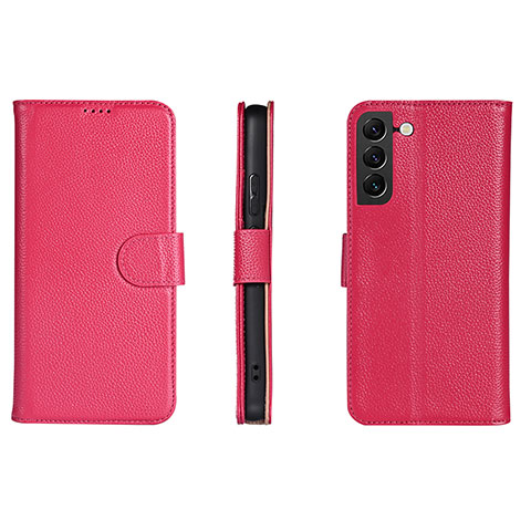 Funda de Cuero Cartera con Soporte Carcasa L06 para Samsung Galaxy S21 5G Rosa Roja