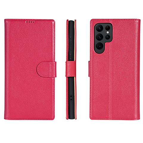 Funda de Cuero Cartera con Soporte Carcasa L06 para Samsung Galaxy S24 Ultra 5G Rosa Roja