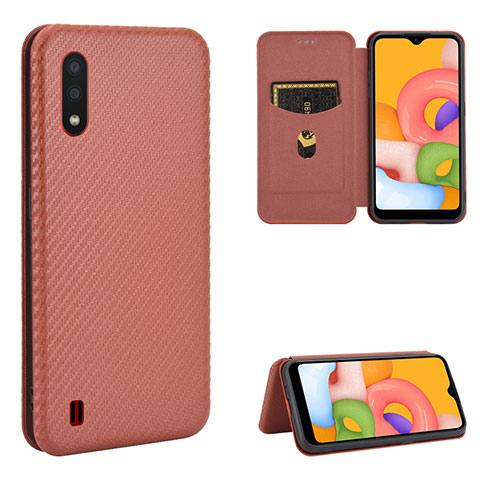 Funda de Cuero Cartera con Soporte Carcasa L06Z para Samsung Galaxy A01 SM-A015 Marron