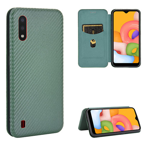 Funda de Cuero Cartera con Soporte Carcasa L06Z para Samsung Galaxy A01 SM-A015 Verde