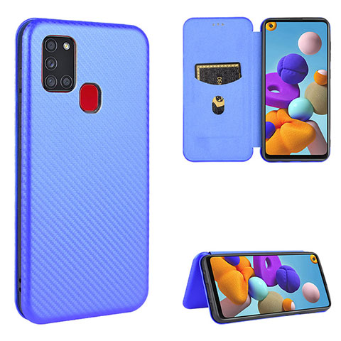 Funda de Cuero Cartera con Soporte Carcasa L06Z para Samsung Galaxy A21s Azul