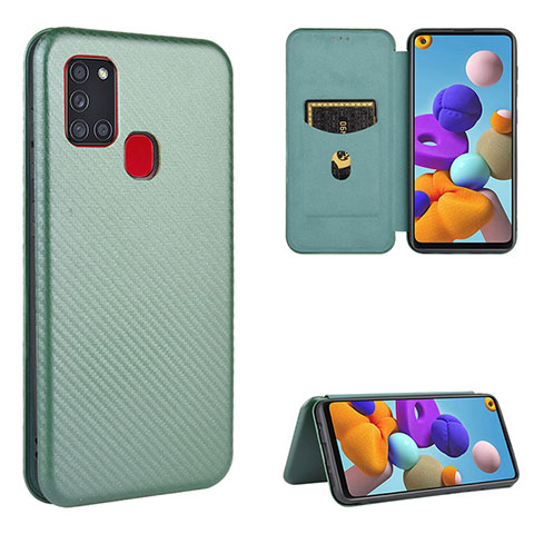 Funda de Cuero Cartera con Soporte Carcasa L06Z para Samsung Galaxy A21s Verde