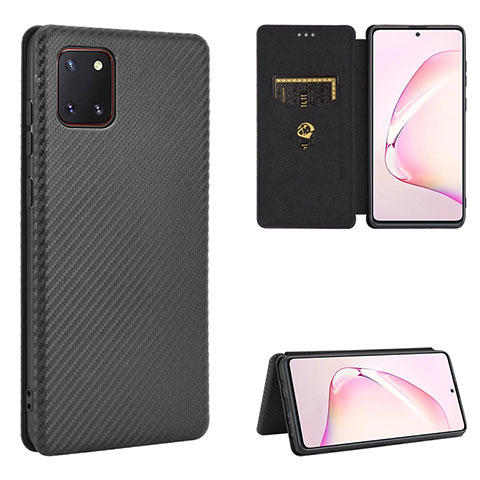 Funda de Cuero Cartera con Soporte Carcasa L06Z para Samsung Galaxy A81 Negro