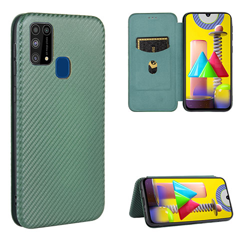 Funda de Cuero Cartera con Soporte Carcasa L06Z para Samsung Galaxy M21s Verde