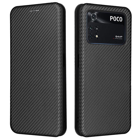 Funda de Cuero Cartera con Soporte Carcasa L06Z para Xiaomi Poco M4 Pro 4G Negro