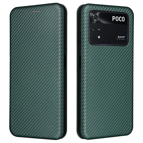 Funda de Cuero Cartera con Soporte Carcasa L06Z para Xiaomi Poco M4 Pro 4G Verde