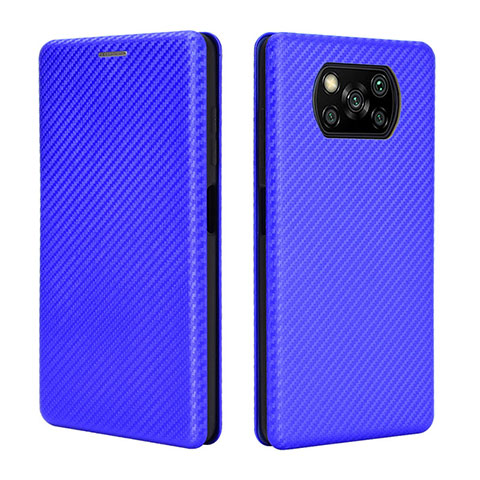 Funda de Cuero Cartera con Soporte Carcasa L06Z para Xiaomi Poco X3 NFC Azul