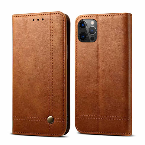 Funda de Cuero Cartera con Soporte Carcasa L07 para Apple iPhone 12 Pro Marron Claro