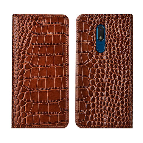 Funda de Cuero Cartera con Soporte Carcasa L07 para Nokia C3 Marron Claro