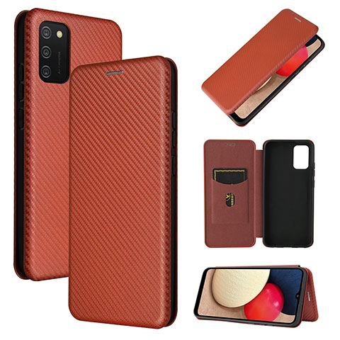 Funda de Cuero Cartera con Soporte Carcasa L07Z para Samsung Galaxy A02s Marron