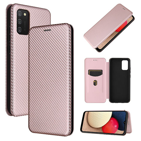 Funda de Cuero Cartera con Soporte Carcasa L07Z para Samsung Galaxy A02s Oro Rosa