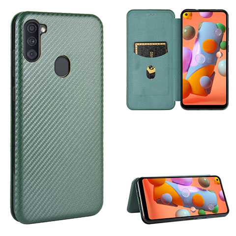 Funda de Cuero Cartera con Soporte Carcasa L07Z para Samsung Galaxy A11 Verde