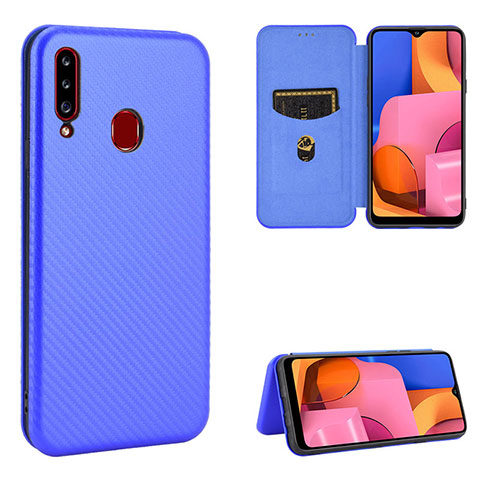 Funda de Cuero Cartera con Soporte Carcasa L07Z para Samsung Galaxy A20s Azul