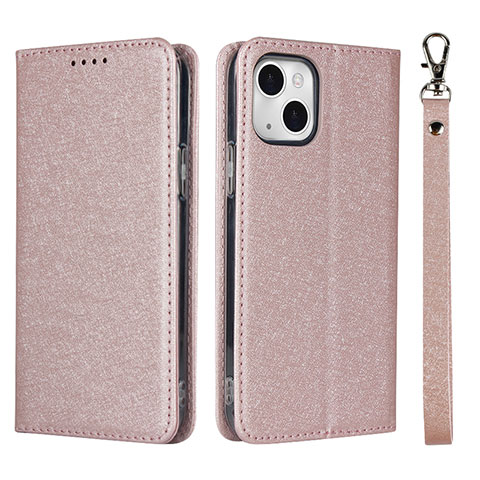 Funda de Cuero Cartera con Soporte Carcasa L08 para Apple iPhone 14 Oro Rosa