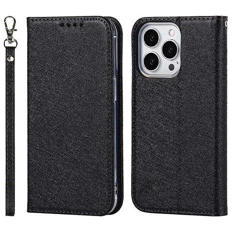 Funda de Cuero Cartera con Soporte Carcasa L08 para Apple iPhone 14 Pro Max Negro