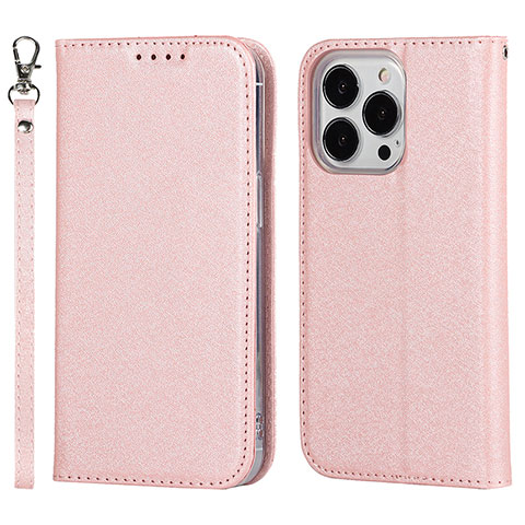 Funda de Cuero Cartera con Soporte Carcasa L08 para Apple iPhone 14 Pro Oro Rosa