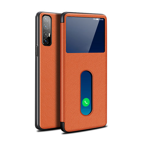 Funda de Cuero Cartera con Soporte Carcasa L08 para Oppo Reno3 Pro Naranja