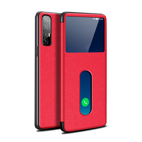 Funda de Cuero Cartera con Soporte Carcasa L08 para Oppo Reno3 Pro Rojo