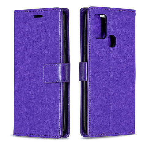 Funda de Cuero Cartera con Soporte Carcasa L08 para Samsung Galaxy A21s Morado