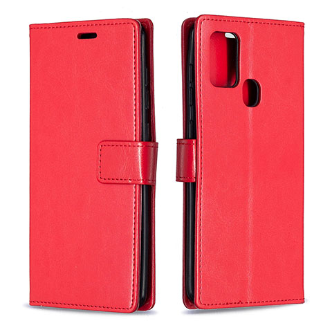 Funda de Cuero Cartera con Soporte Carcasa L08 para Samsung Galaxy A21s Rojo