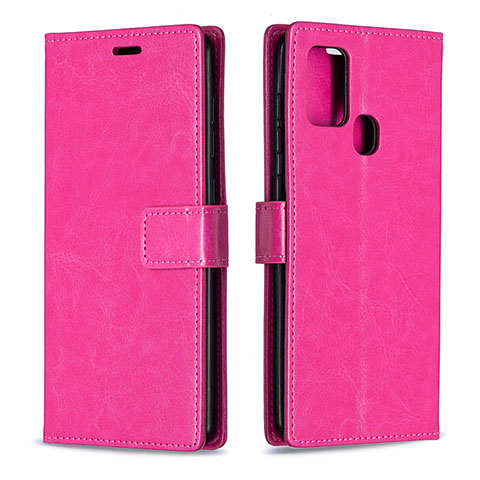 Funda de Cuero Cartera con Soporte Carcasa L08 para Samsung Galaxy A21s Rosa Roja