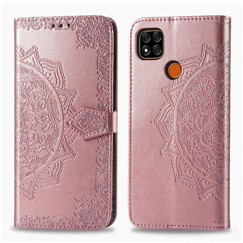 Funda de Cuero Cartera con Soporte Carcasa L08 para Xiaomi POCO C3 Oro Rosa