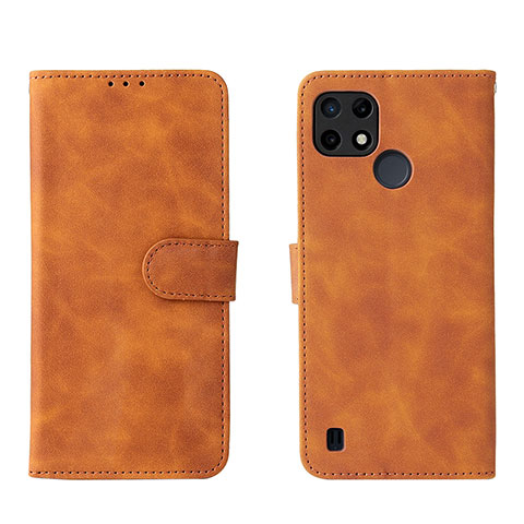 Funda de Cuero Cartera con Soporte Carcasa L08Z para Realme C21Y Marron