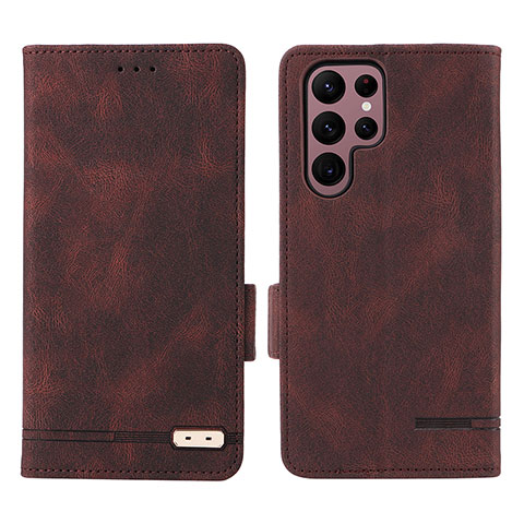 Funda de Cuero Cartera con Soporte Carcasa L08Z para Samsung Galaxy S22 Ultra 5G Marron