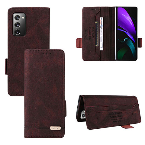 Funda de Cuero Cartera con Soporte Carcasa L08Z para Samsung Galaxy Z Fold2 5G Marron